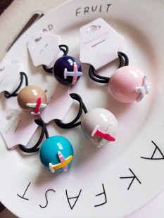 韩国甜美马卡龙奶油色球球小飞机发圈 可爱扎头发皮筋发绳发饰品