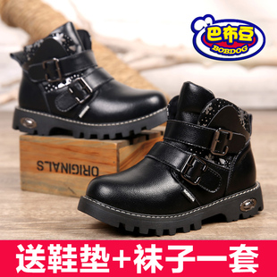 巴布豆品牌皮靴2016新款韩版男童马丁鞋保暖短靴儿童雪地靴潮