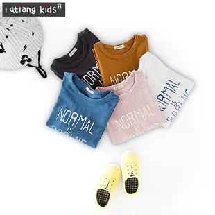 2016秋季新款韩版 2-3-4-5-6岁男女儿童纯棉长袖T恤 字母吸湿潮童