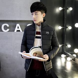 2016新款男士棉衣韩版修身个性潮外套印花短款青少年男士立领棉服