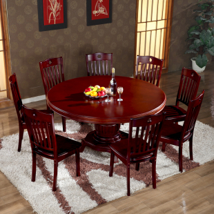 全实木纯橡木餐桌椅组合中式组装6 8 10人家用木质大圆形吃饭桌子