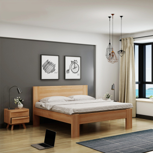 全实木床日式北欧橡木床1.5 1.8米成人双人床 现代简约原木色家具