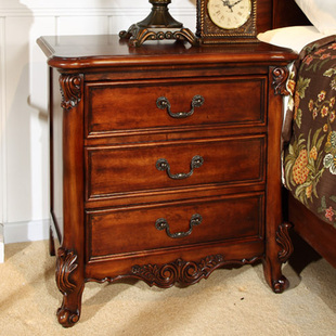 美式乡村实木仿古古典家具 美式实木床头柜 欧式实木床头柜