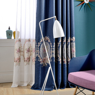 镜月花  定制窗帘欧式美式加厚全遮光亚麻窗帘刺绣纯色客厅卧室
