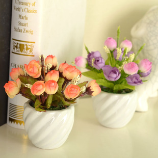特价春色QQ玫瑰陶瓷花器套装花 仿真绢花假花装饰客厅卧室特价