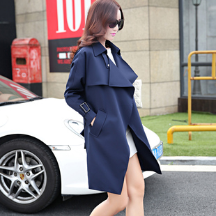 2016秋装新款风衣女中长款韩版修身显瘦大码长袖纯色英伦学生外套