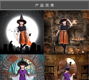 新款万圣节儿童服装表演服巫婆女巫化装舞会南瓜衣儿童演出服