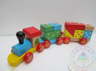 木质三节形状大号小火车 数字生肖火车儿童木制积木拆装益智玩具