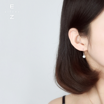 韩国S925纯银简约珍珠锆石耳环百搭小清新耳钉防过敏气质耳坠学生