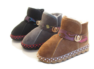 冬季羊皮毛一体儿童防滑雪地靴 男女学步鞋羊毛鞋保暖婴儿棉鞋