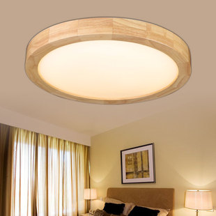 实木吸顶灯原木色圆形小客厅木艺阳台过道木质灯具led日式卧室灯