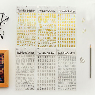 韩国创意文具烫金英文字母粘纸 数字小贴纸 日记计划表DIY粘纸
