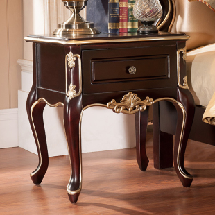 欧式床头柜 美式古典家具 法式描金实木简约床头柜 三包到家