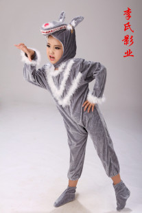 新款动物连体狼造型服舞蹈批发儿童舞台演出服装大灰狼成人服代理