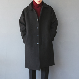 远航冬季韩版毛呢大衣男 中长款修身型风衣呢子大衣英伦青年外套