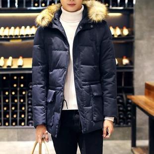 2016新款男士毛领羽绒服男装中长款加厚修身青年韩版棉衣外套冬装