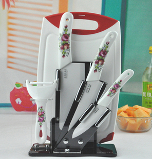 包邮韩国陶瓷刀具6件套装7寸菜刀厨房刀具水果刀抗氧抗菌带菜板