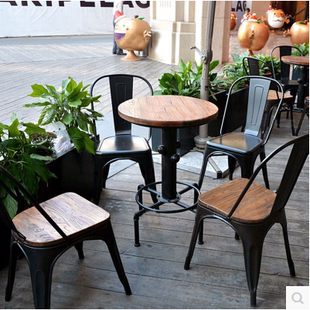 创意西餐厅咖啡厅实木桌椅阳台桌椅复古吧台椅户外酒吧餐厅桌椅