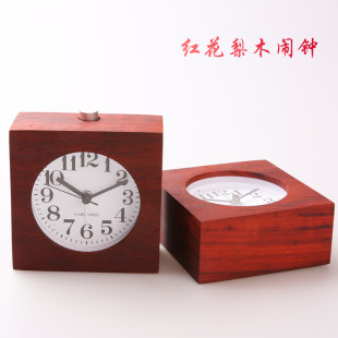 创意闹钟卧室床头静音夜光现代时尚红花梨木头时钟钟表座钟小钟表