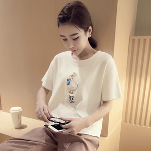 T恤女2016夏季装潮韩版显瘦百搭短袖t恤女打底衫卡通上衣半袖小衫