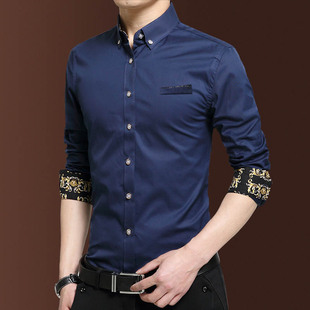 深色长袖衬衫男士韩版修身男衬衣职业上班工作服大码商务正装寸衫