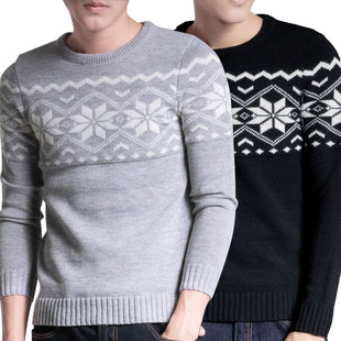 韩版冬季新款毛衣男圆领套头加厚修身青年学生羊毛线针织衫潮流白