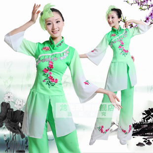 绿色秧歌服装表演服 扇子舞服装民族舞蹈演出服广场舞服装新款A-3