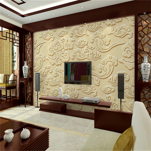 大型壁画3D浮雕祥云中国风中式仿古典墙纸壁画茶楼酒店背景墙壁纸