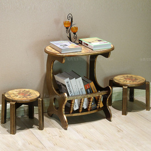 现代欧式可叠实木个性贴手绘贴花小圆凳 换鞋凳 茶几凳儿童凳包邮