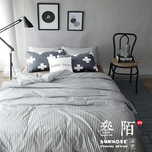 「叁陌A019」2016韩式简约元素系列科莱特全棉四件套床上用品