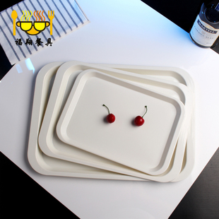 加厚长方形托盘密胺欧式茶盘仿瓷白色餐盘塑料水果盘面包饺子托盘