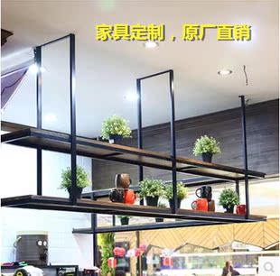 美式铁艺实木吧台悬挂多层植物置物架餐厅厨房壁挂收纳架吊架花架