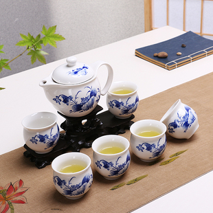 特价 陶瓷功夫茶具 整套青花茶具套装双层隔热茶杯茶壶家用包邮