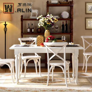 美式餐桌椅组合4人6人长方形 美式乡村实木餐桌 小户型一桌四椅